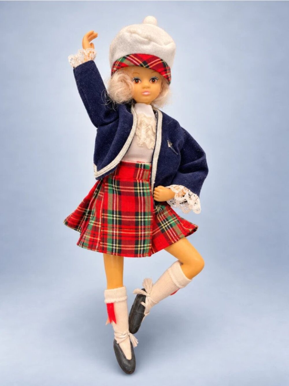 Rare Vintage 1970s Scottish Highland Dancer Doll 9"; Plastic Tartan Costume